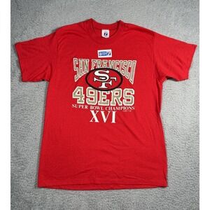 Vintage‎ 90s Logo 7 San Francisco 49ers Super Bowl Champions T Shirt Red Mens L